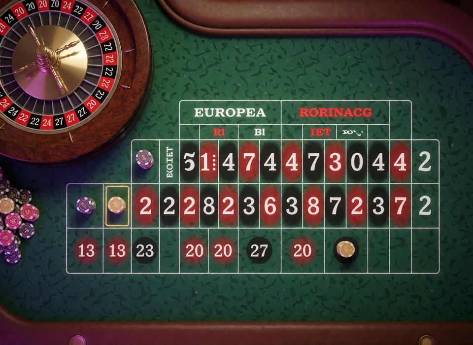 Europ&auml;ischer Roulettekessel mit Tableau, Innenwetten und Au&szlig;enchancen als Hilfe f&uuml;r das Roulette Spiel