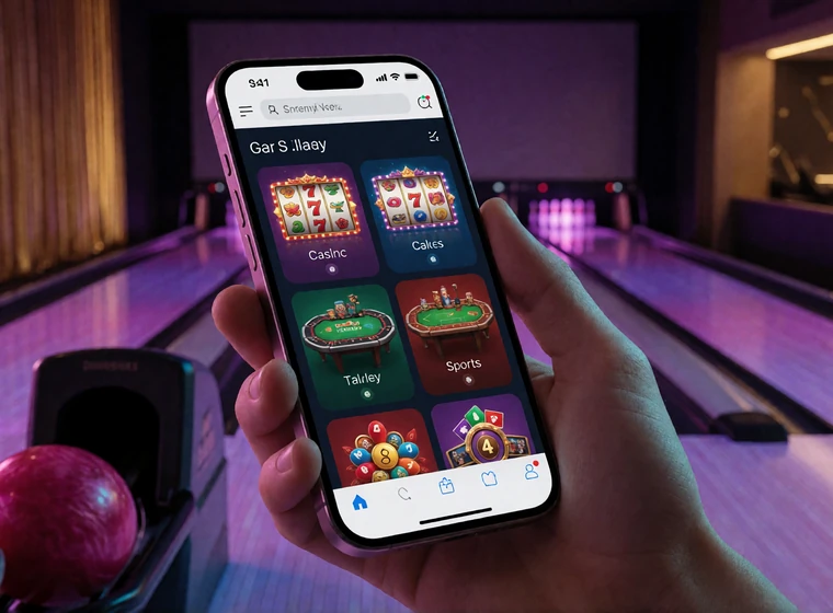 Smartphone mit browserbasierter DudeSpin-Casino-Lobby f&uuml;r mobiles Online Casino ohne App-Download